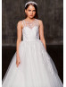 Beaded White Lace Glitter Tulle Latest Flower Girl Dress